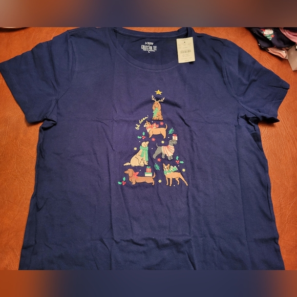 J. Crew Holiday Tree Of Dogs T-shirt Size Large! NWT! - Picture 2 of 4